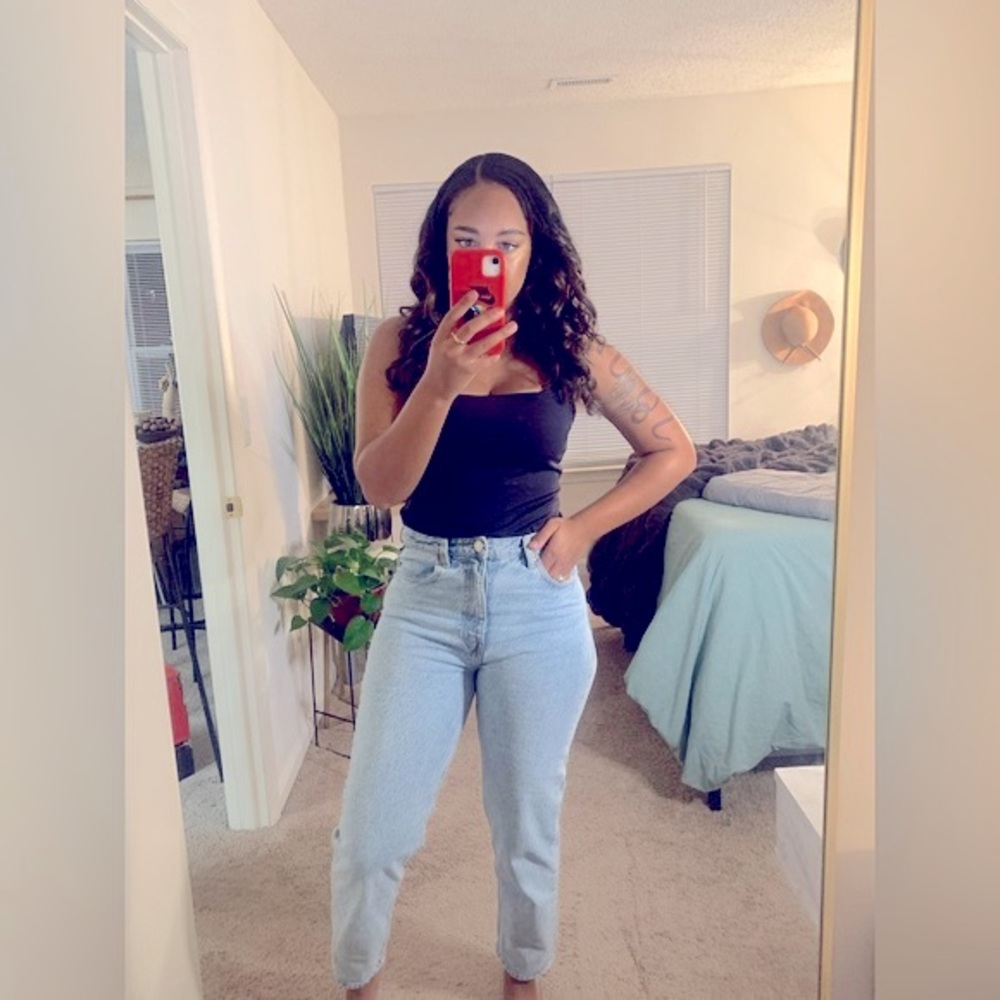 Zara High Waist Light Wash Ankle Denim Jeans